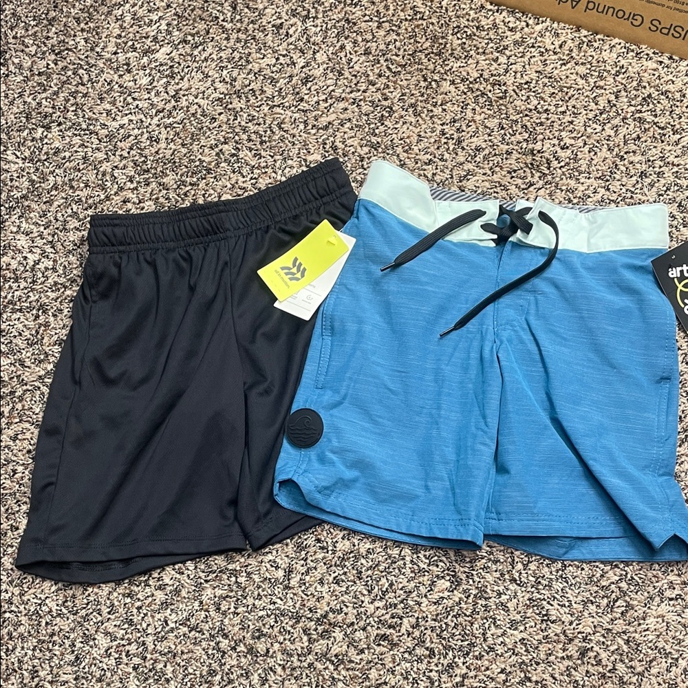 Black and Blue Athletic and Board Shorts Set